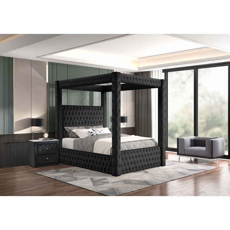 1Pc Canopy Four-Poster Bed(Only Bed), Black, King
