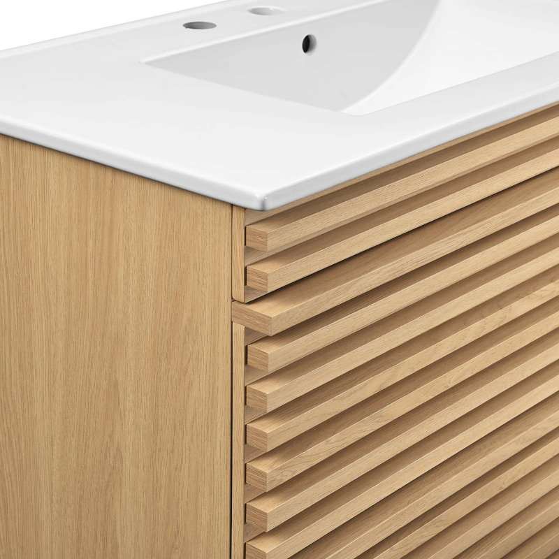 Modway Render 36" Wall-Mount Bathroom Vanity, Oak