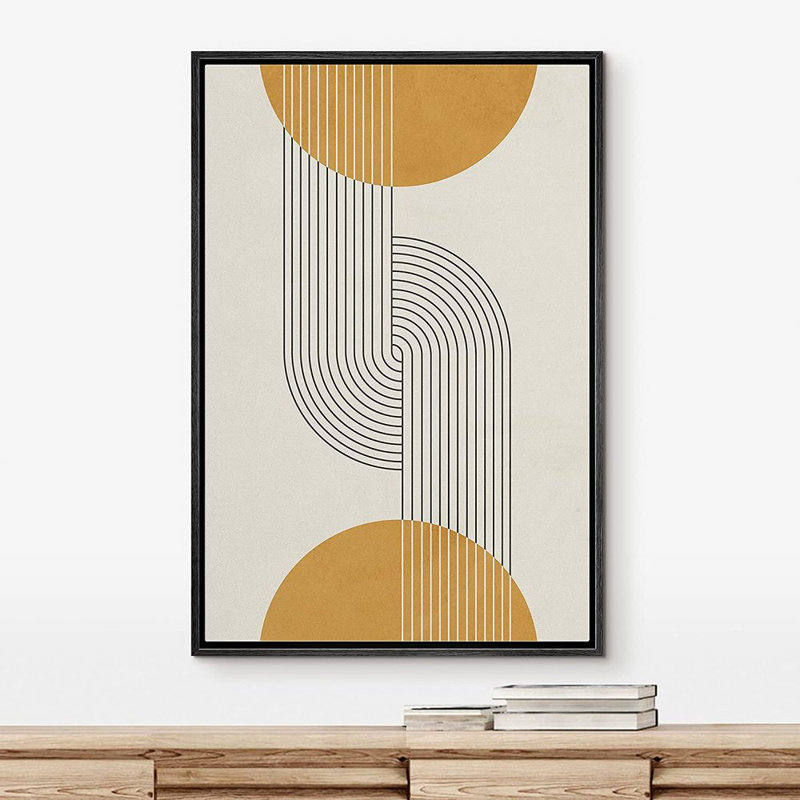 Mid-Century moderne, Boho, dessin au trait foncé, illusions avec sphères jaunes - impression sur toile, Noir