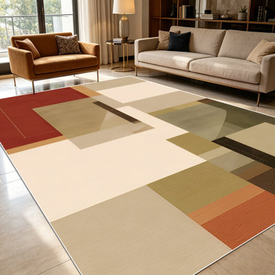 1PC Neutral Tone Burnt Orange Olive Green Geometric Block area rugs for Living Room, Soft and Comfortable, Suitable for all seasons, easy-to-maintain, machine washable, suitable for dining table, entryway, bedroom, kitchen, Home Decor, Outdoor Decor.
