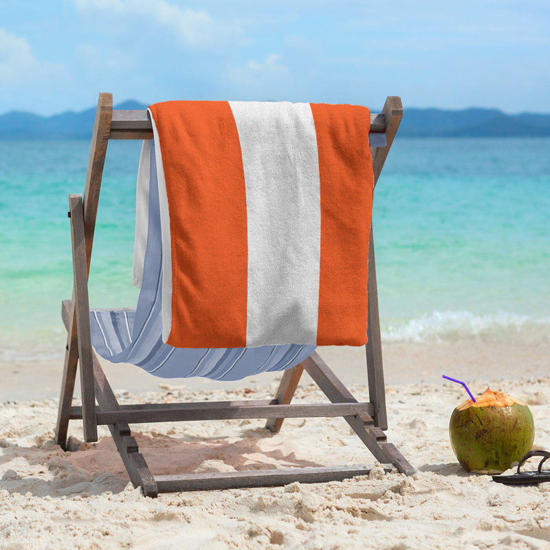 Lightweight Beach Towel, Orange/White/Orange, Poly/Cotton