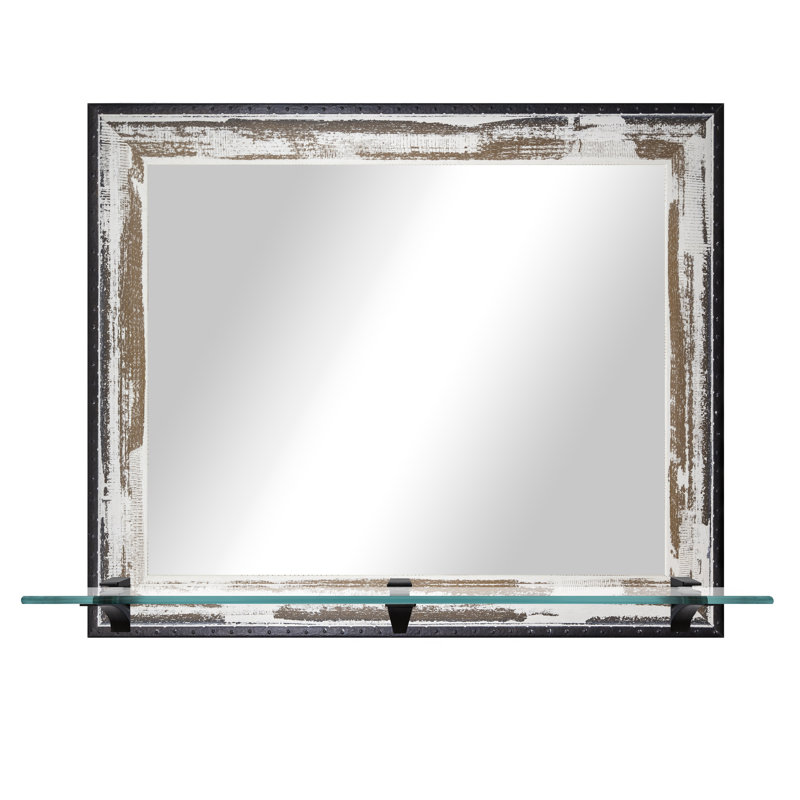 Solid Wood Flat Wall Mirror, Brown/Cream