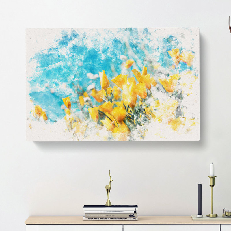 Yellow Blooming Flowers - Wrapped Canvas, 40cm H x 60cm W x 3cm D