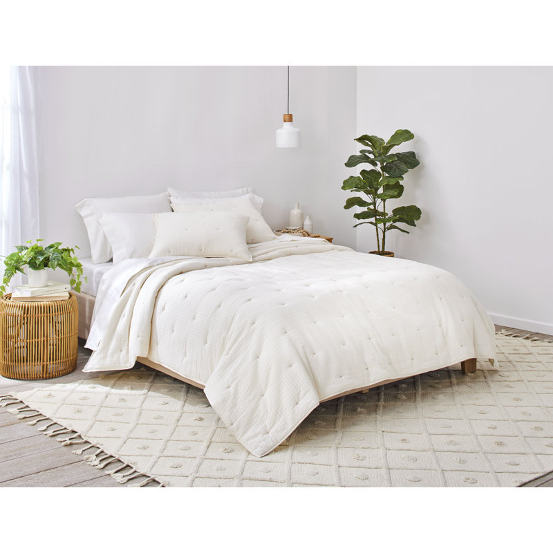 Ensemble de courtepointe 3 pièces Splendid Lily, Couette simple + 1 taie décorative, Blanc