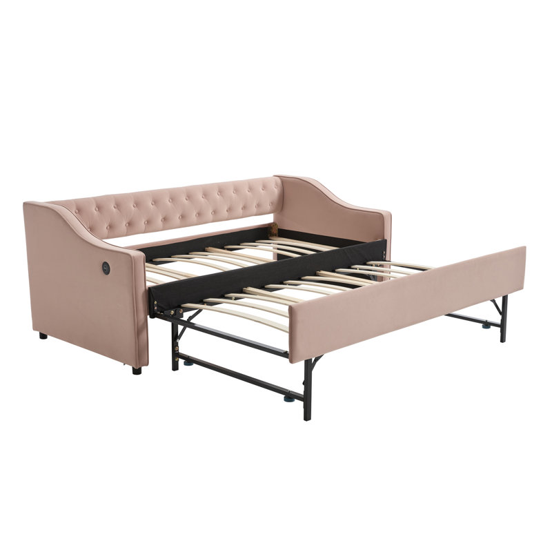 Velvet Daybed With Trundle, Pink