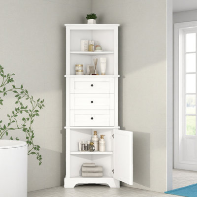 68.8" Corner Design Bathroom Storage Cabinet, Tipover Restraint Device Included