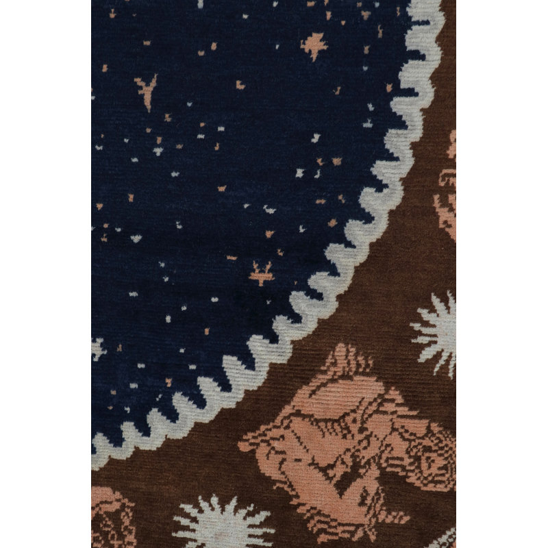 Rug & Kilim’S French Deco Circle Rug In Blue, Beige-Brown Zodiac Pictorial, Rectangle 5' x 8'