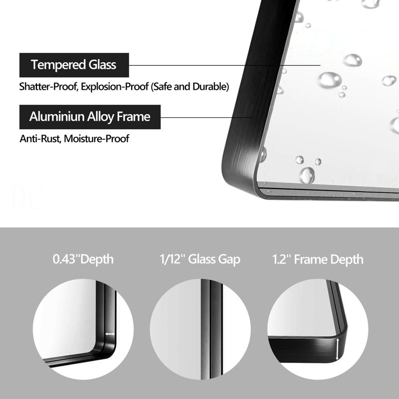 Miroir de salle de bain 20X30, 20,02 po x 30,02 po, Noir
