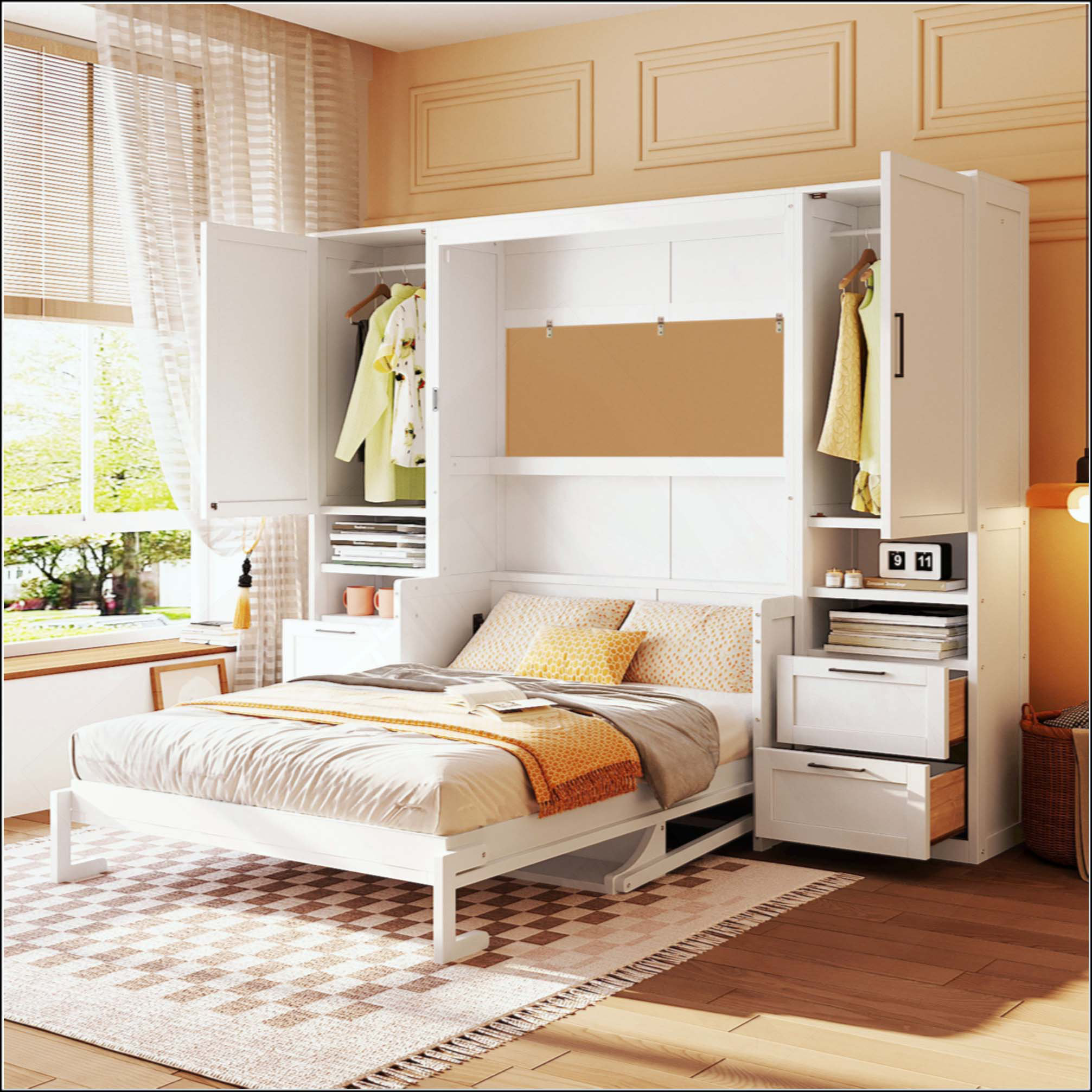 Latitude Run® Murphy Bed Wall Bed With Closet ,Drawers And Shelves