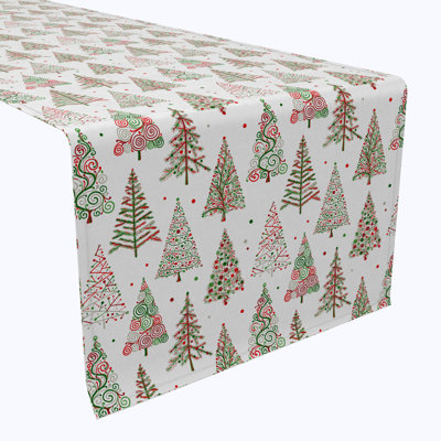Eleazer  Table Runner, 100% Cotton, Red & Green Christmas Tree Designs
