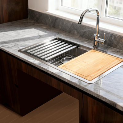 30“ Single Bowl Undermount Stainless Steel ADA Kitchen Sink Workstation Sink