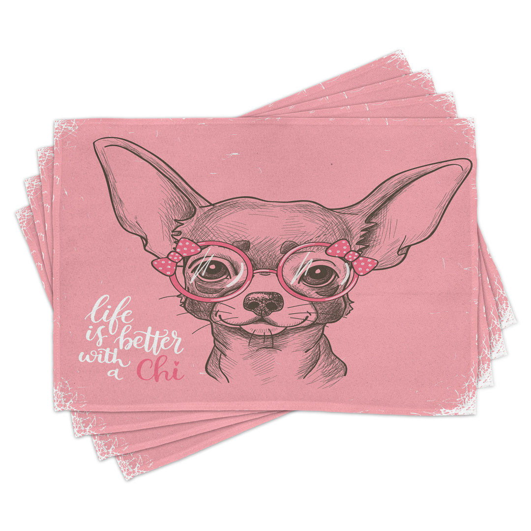 Platzmatten, Mädchen Chihuahua Sketch Wörter, Hund, Armeegrün Hellrosa