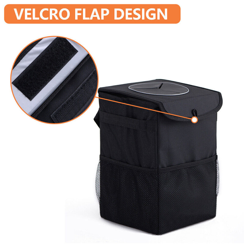 5,91 "X 5,91" X 9,84 "Organisateur de sac poubelle de voiture portable pour voiture étanche noir, 1,5 gallons