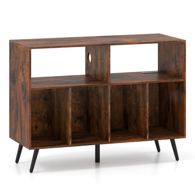 Record Player Stand with Charging Station Open Shelves & Compartments Raised Legs Brown by George Oliver