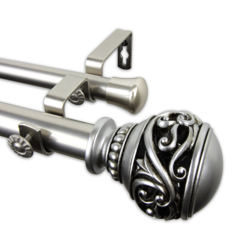 Tringle à rideaux double Nassau, 120 à 170 po, Nickel satiné