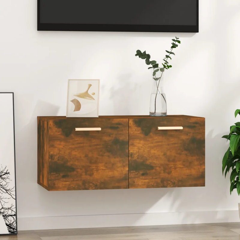 Latitude Run Wall Cabinet Engineered Wood, Smoked Oak, 36.5cm H x 80cm W x 35cm D