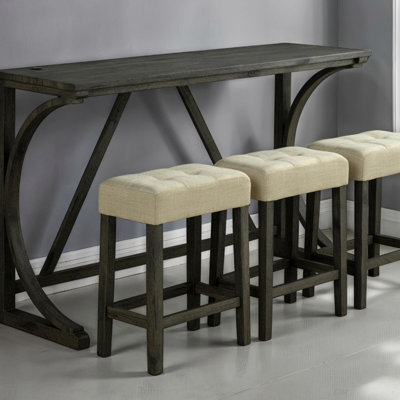 Brown Dining Room 4Pc Set Functional Unique Dining Table W USB 3X Stools Tufted Beige Seats Kitchen (Dining Set)
