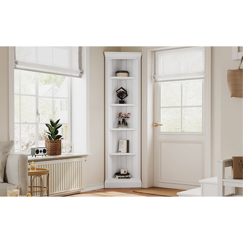 Étagère d'angle moderne de 83,4 po de hauteur, bibliothèque d'angle à 5 niveaux avec éclairage à DEL, étagère de rangement sur pied, présentoir de plante à angle ouvert pour petit espace de salon, coin mural, bureau à domicile