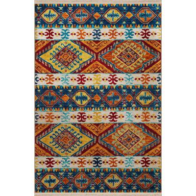 Tapis décoratif rétro à motif bleu et orange