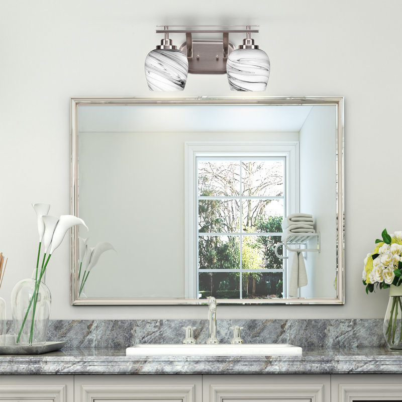 Alirra 2 Light Bath Bar Shown With 6" Glass, Brushed Nickel, Gray
