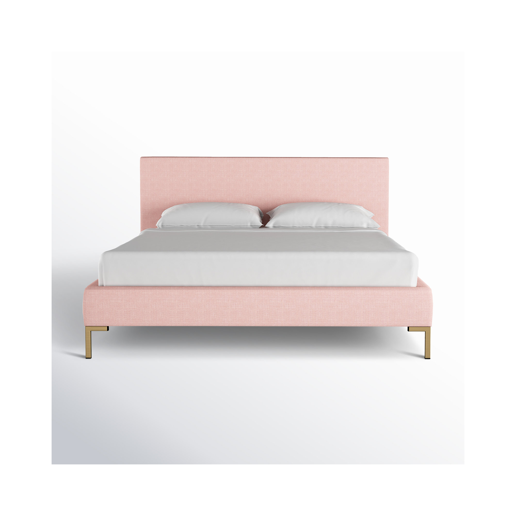 Rand Upholstered Bed, Twin, Brass, Zuma Natural Textured Linen