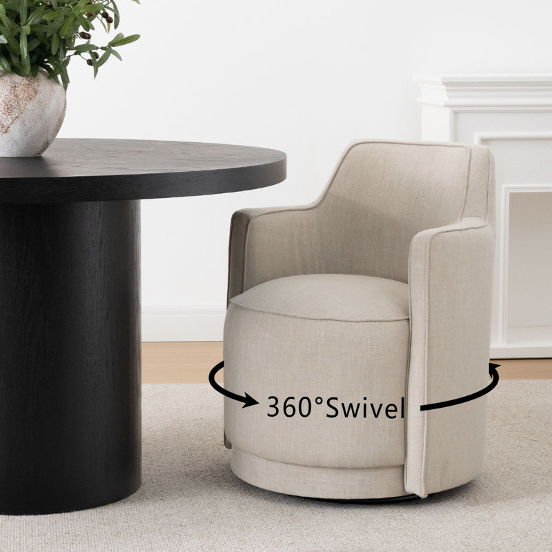 19" Upholstered Fully Assembled Swivel Dining Armchair, Beige