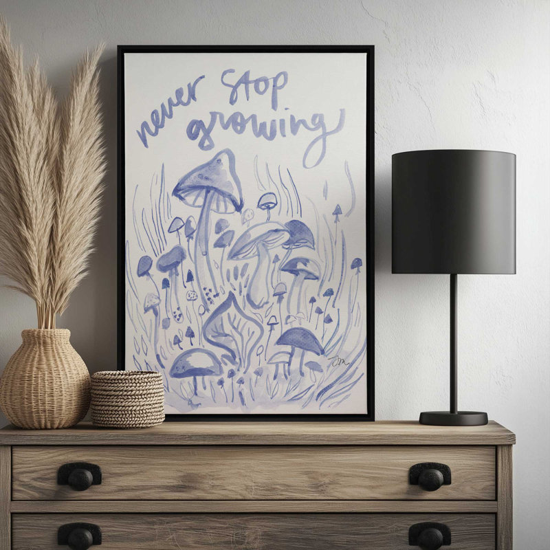 «Never Stop Growing Mushroom» par Jessica Mingo, reproduction d'art, 13.5" H x 9.5" W, Brown, Framed Canvas