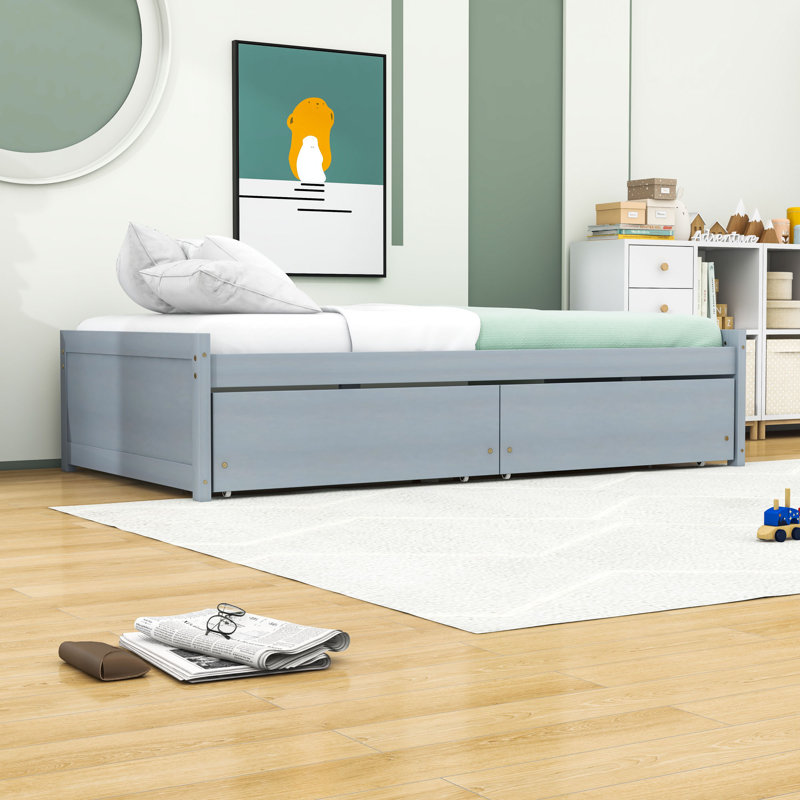Ekamdeep Twin Size 2 Drawers Platform Bed, Gray