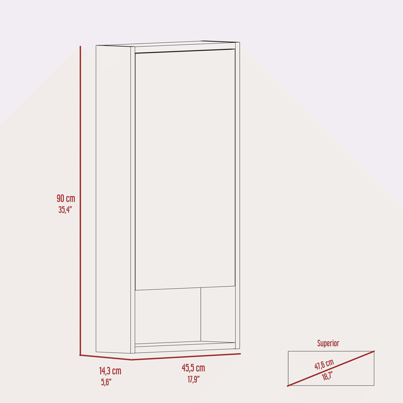 Armoire à pharmacie, une tablette externe, miroir à une porte et deux tablettes internes, Noir