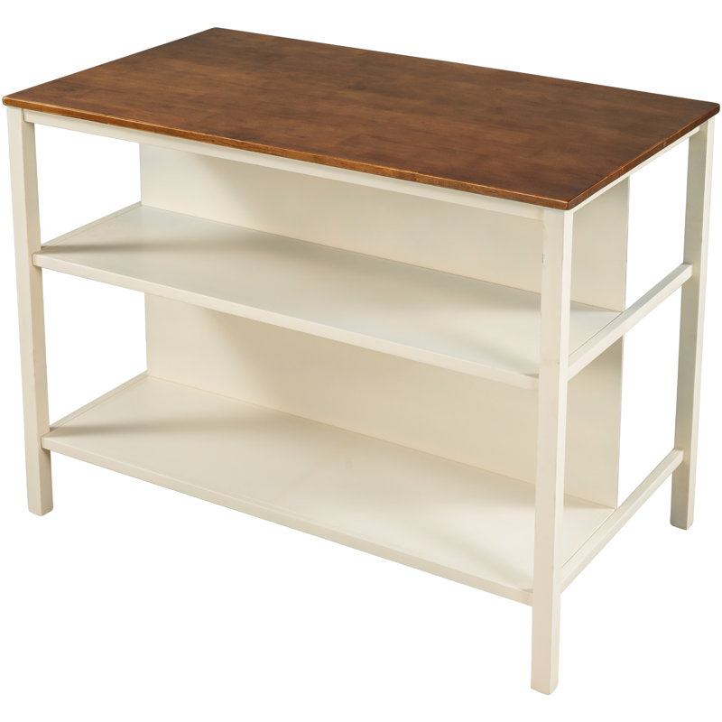 Style Kitchen Island With Butcher Block Top - Walnut, Cream White Medium Rustic Appeal Walnut&Cream Wood