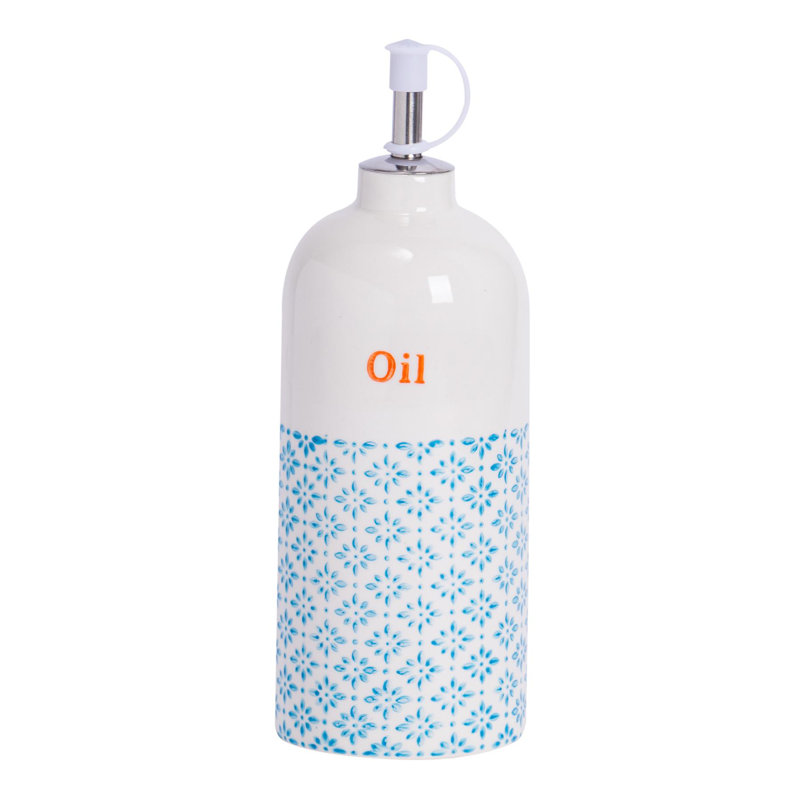 Nicola Spring Hand-Printed Olive Oil Pourer Bottles - 500ml - Blue - Pack of 2