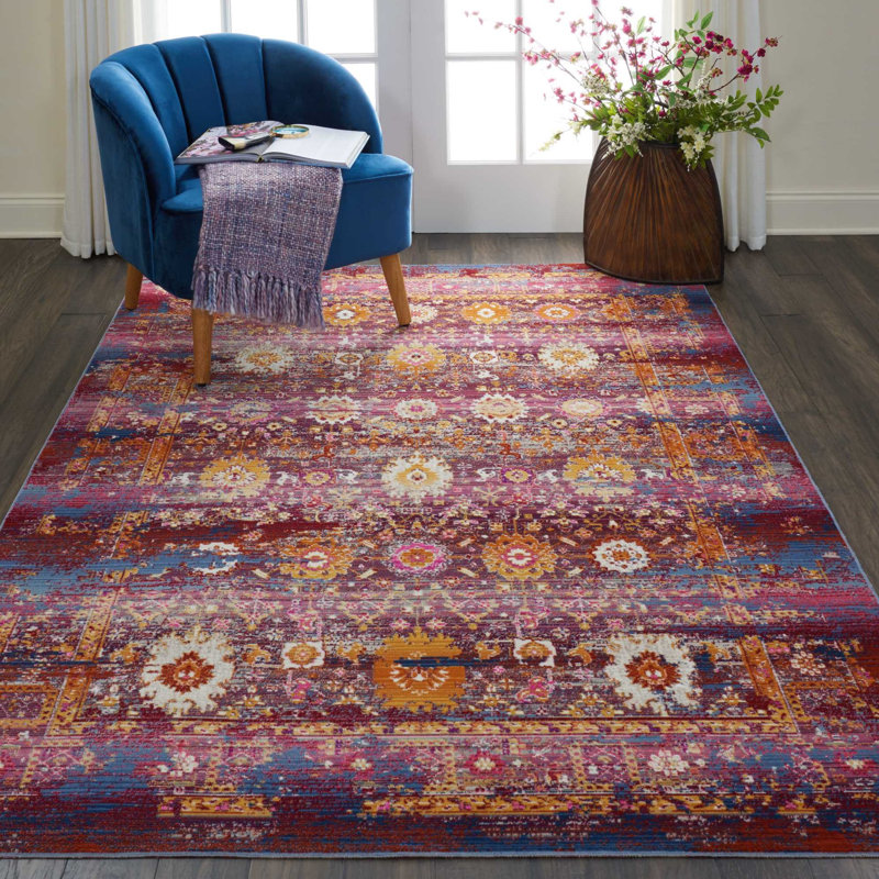 Lowndes Orange/Blue/Purple Area Rug, Rectangle 7'10" x 9'10"