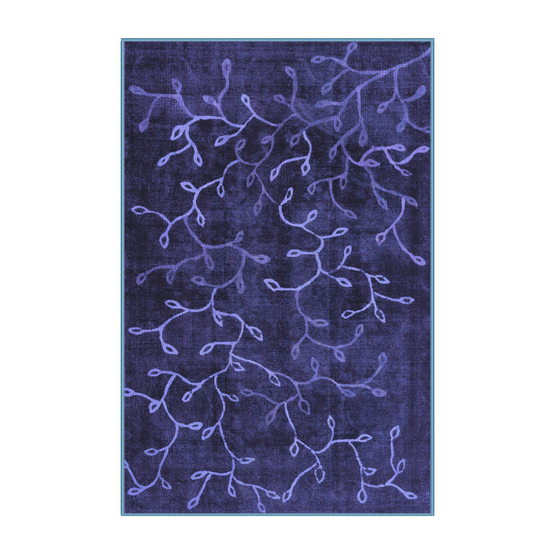 Tapis en laine / polyester tissé à la machine à motif floral bleu marine / blanc, Rectangle 7 pi x 9 pi