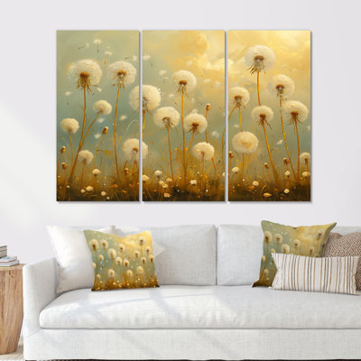 «Beige Blue Spring Dandelion Collage II», ensemble d'art mural pissenlit