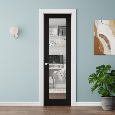 24 x 80 Black Door Slab, Clear Glass Door Slab,Full Glass with Solid Panel, Primed, Pantry Door, Bedroom door, Room Door, Closet Door