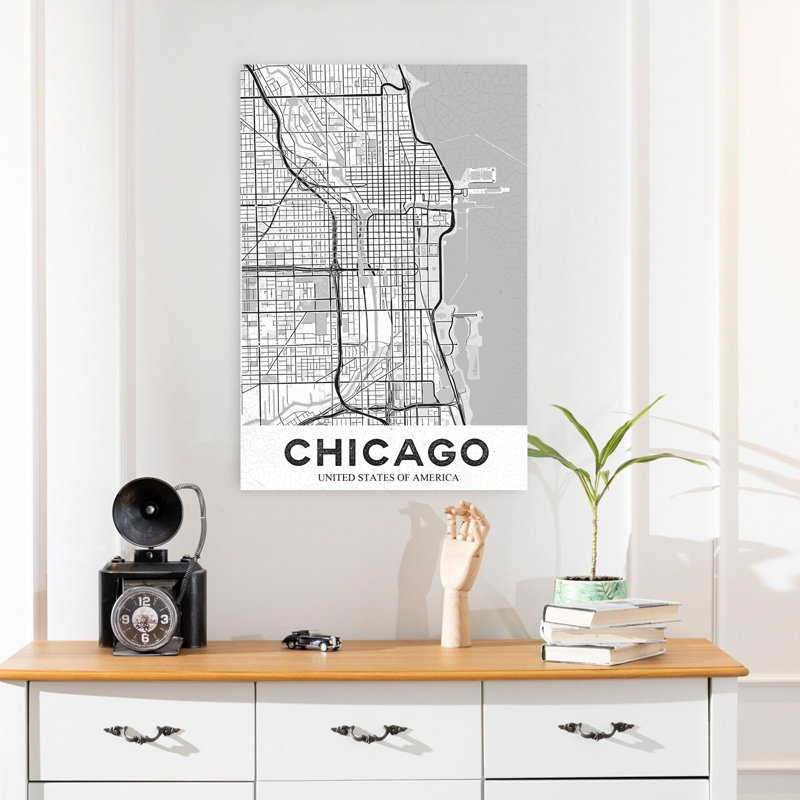Chicago, art mural rétro blanc rétro, H 24 po x l 16 po