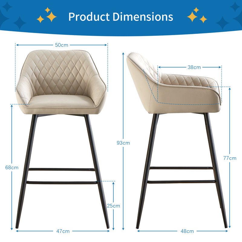 Upholstered Counter Stool, Beige, Faux Leather