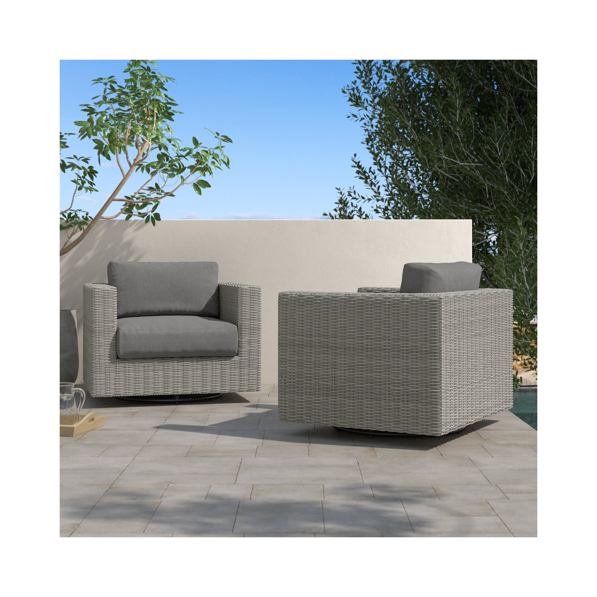 Tetra Outdoor Wicker Swivel Chair (Set of 2)