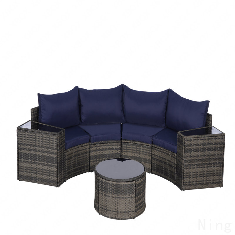 Ensemble de canapé modulaire d'extérieur demi-lune 7 pièces avec table basse ronde