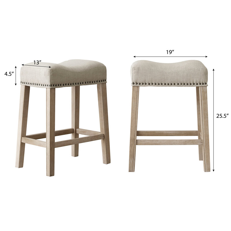 Tabourets de comptoir rembourrés brun clair avec siège de selle sans dossier, 24 po de hauteur, de 2, tabourets de bois pour la hauteur de la maison, brun clair, zone de résidence de construction
