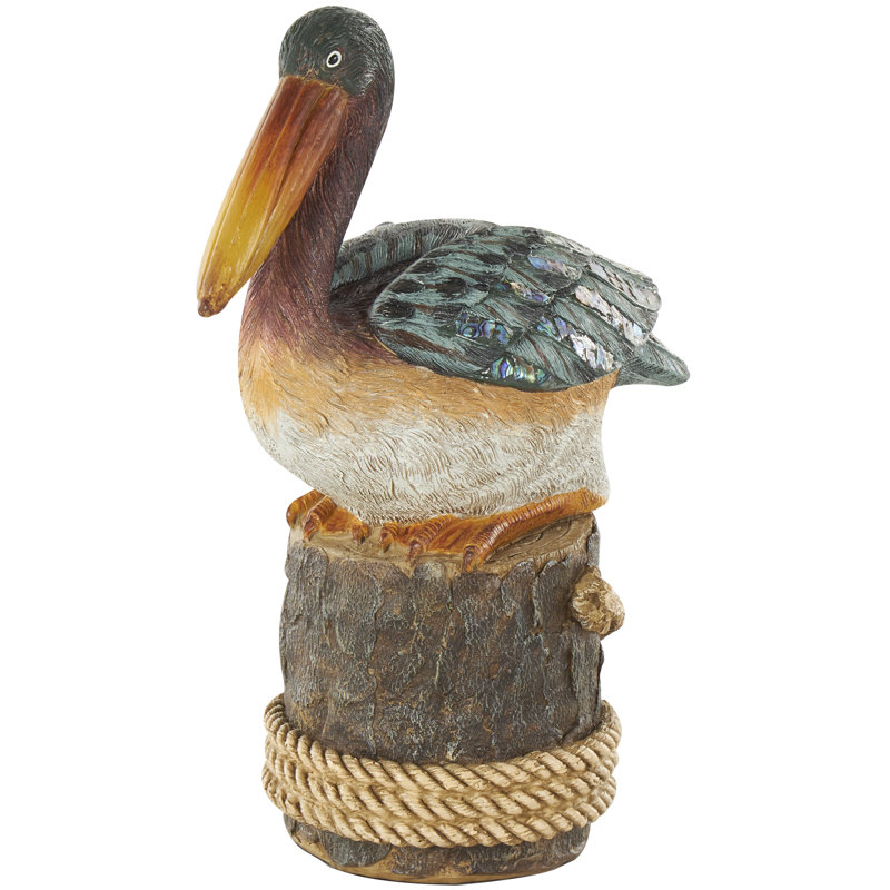 Sculpture pélican assis en résine Cole et Grey avec bloc brun et accents brillants