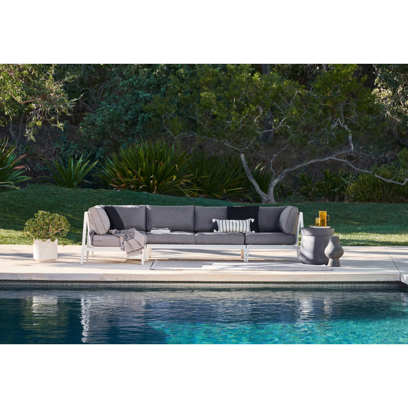 White Aluminum Outdoor Corner Chair - Right; Pacific Fog Gray
