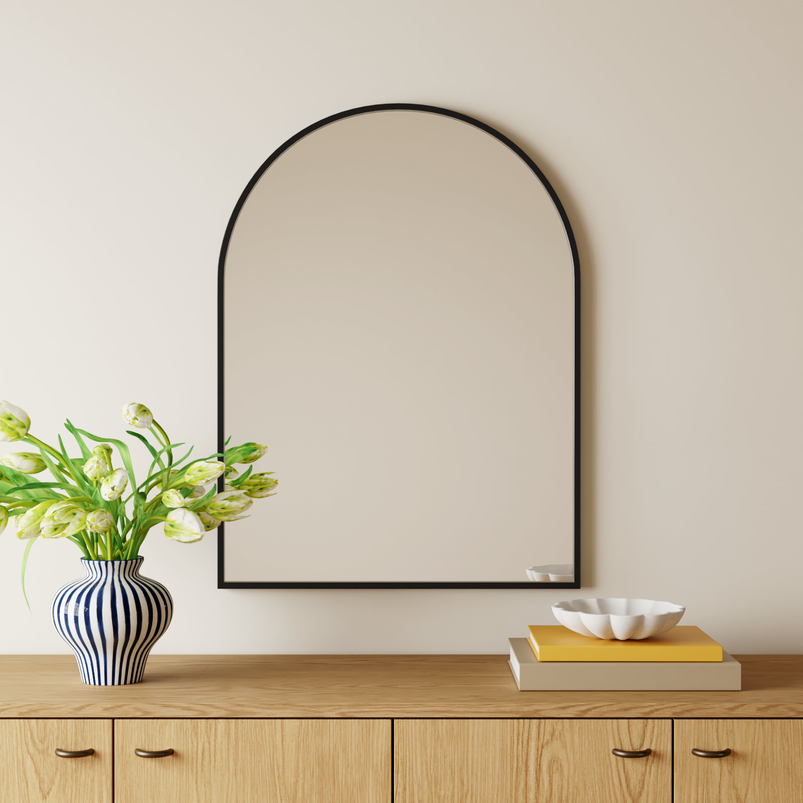 Sabine Metal Arch Wall Mirror, 36" x 27", Black