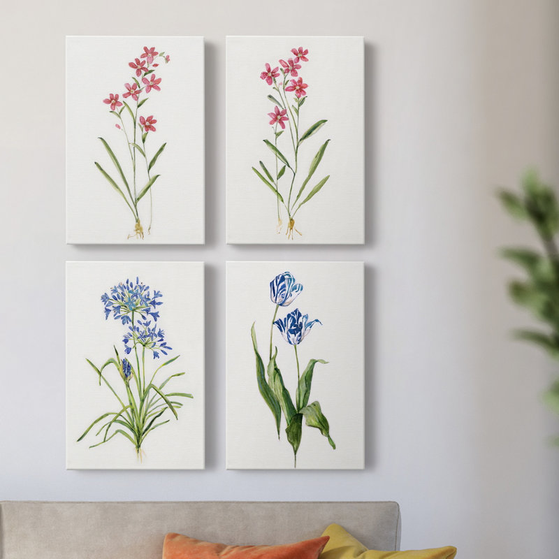 Delicate Pink I - ensemble de 4 peintures sur toile tendue, H 18 po x l 48 po x P 1 po