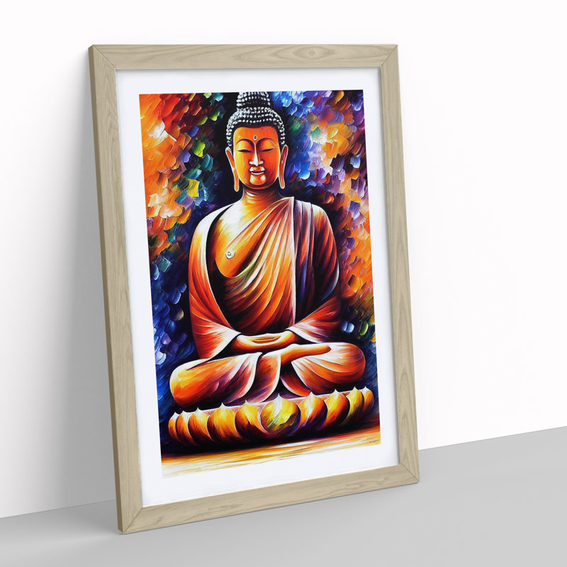 XV1022-4980X View Of Buddha No.1 - - Wall Art, 48cm H x 36cm W, Oak Framed Paper, White