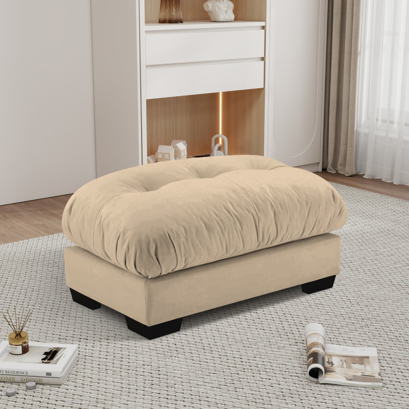 Down Filled Overstuffed Performance Velvet Ottoman, Camel