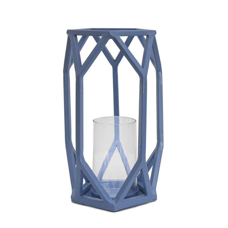 11'' H Iron Tabletop Lantern, Ice Melt Blue
