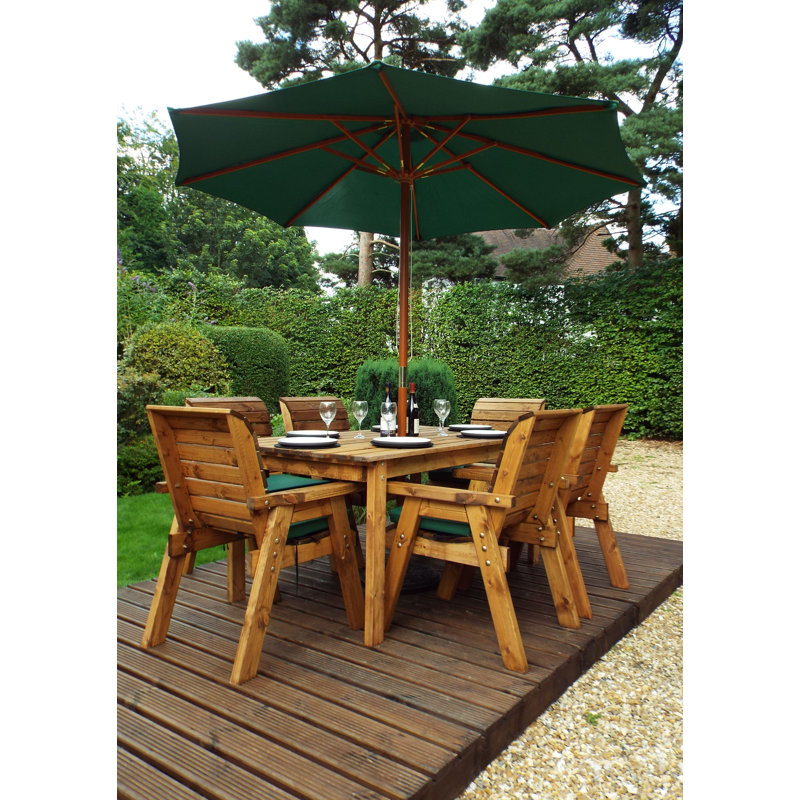 Faulkner 6 Seater Dining Set with Cushions and Parasol, Green