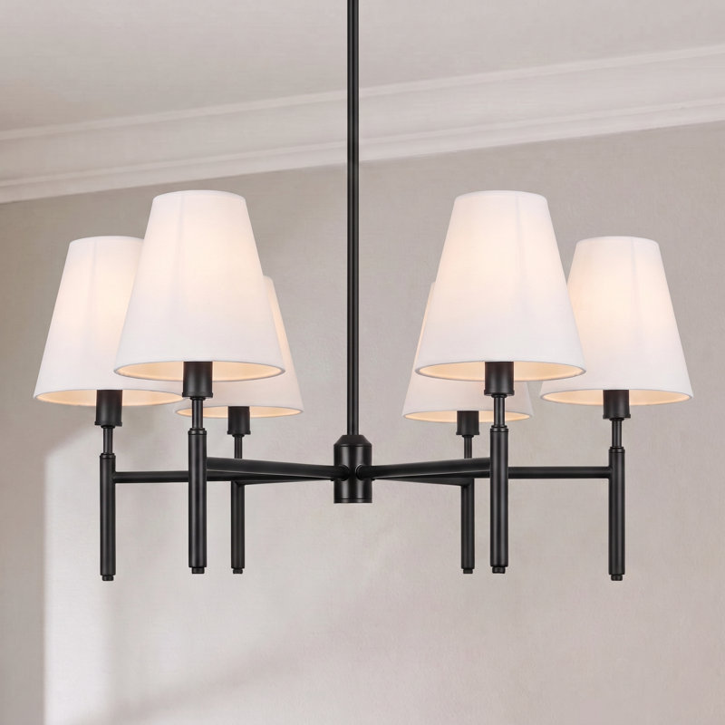 6 - Light Dimmable Classic / Traditional Chandelier with Fabric Shades, Matte Black