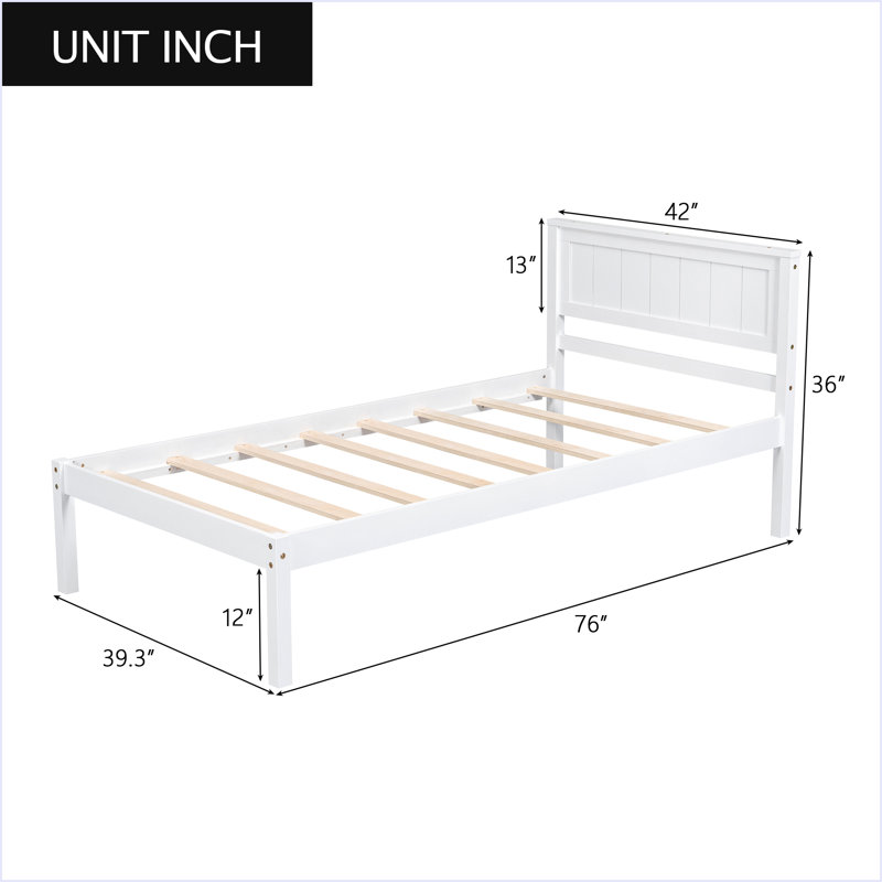 Base de lit plateforme avec tête de lit, Blanc, Lit simple